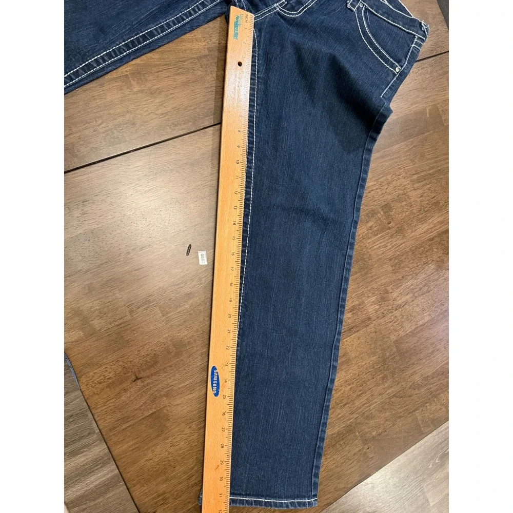 True Religion Straight Leg Jeans Dark Wash White Contrast Stitch Size 31 Mens